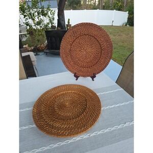Set of 2 Wicker Rattan Chargers 14" Round Boho Coastal Farmhouse Table Decor